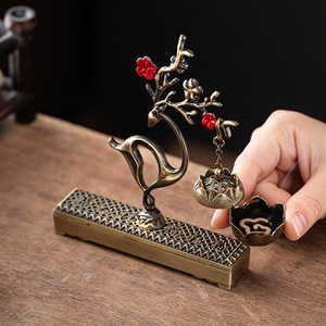 Brûleur d'encens suspendu en alliage, décoratif, créatif, porte-bonheur, avec motifs Grue, Dragon, Nuage, Fleur de prunier et Cerf - Product Image 3