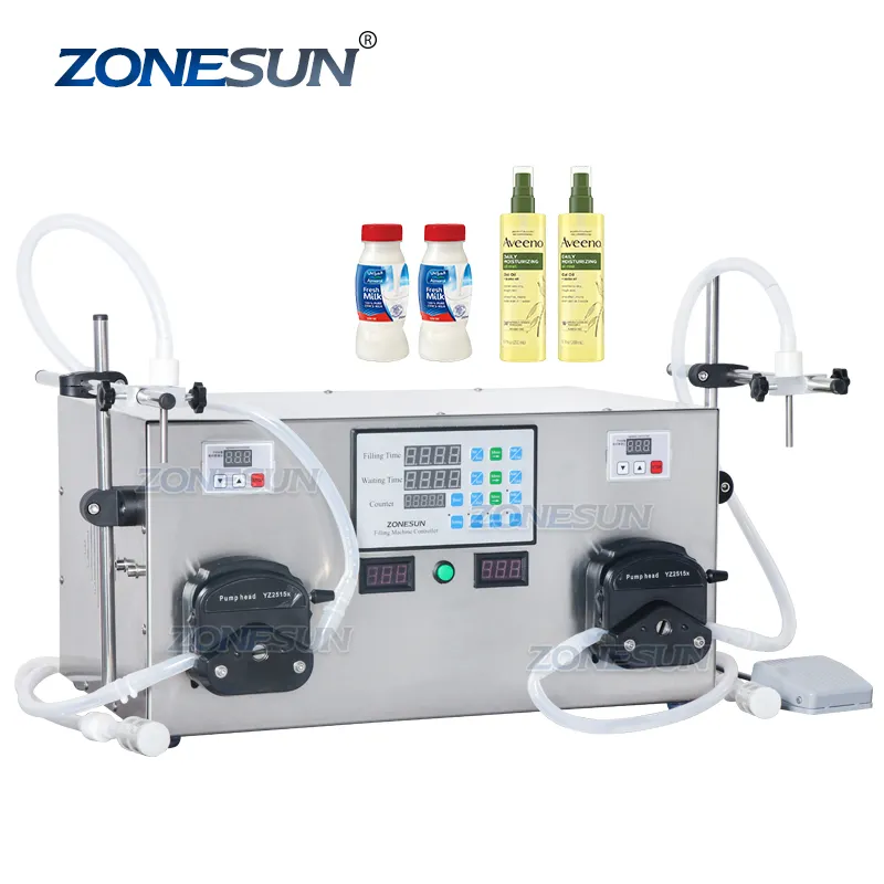 ZONESUN 2 kafa parfüm su suyu uçucu yağ elektrikli dijital kontrol peristaltik pompa sıvı dolum makinesi 3-2500ml