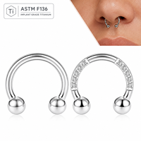 Anneau de nez en titane ASTM F136 avec zircone cubique, clicker de septum sans soudure, bijoux de piercing corporel