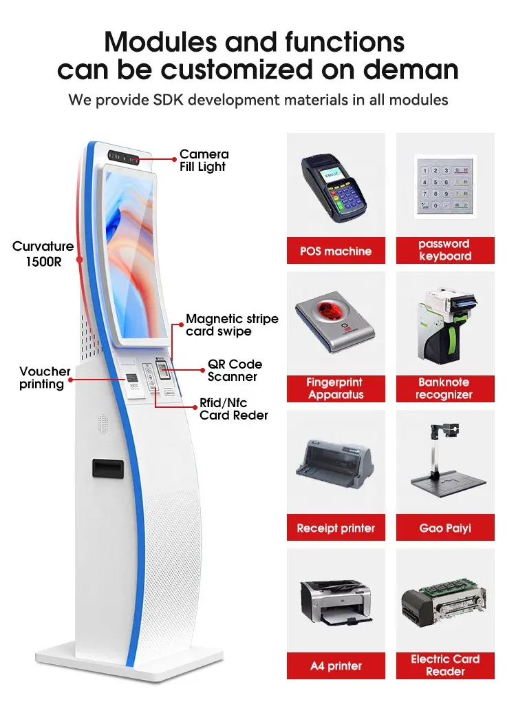 Usingwin 23,6 Dispositivo de pantalla táctil Terminal automatizado Máquina interactiva Sistema de pedidos digital Menú Pago Quiosco de autoservicio