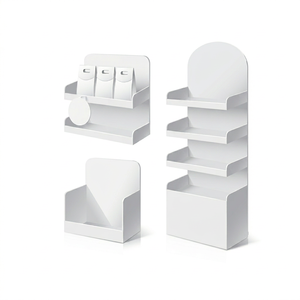<b>Wall</b> Mounted <b>Display</b> Rack 4 Shelf Retail Organizer White Powder Coated Metal Holder for Merchandising - Product Image 1