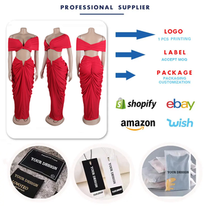 S10642 Conjuntos de Ropa Sexy para <span class=keywords><strong>Mujer</strong></span>, Top Elástico sin Mangas ni Tirantes y Falda Larga Plisada, Conjunto de Dos Piezas - Product Image 3