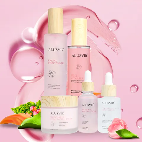 Rose Huidverzorging Set Beste Oem Schoonheid Biologische Gezicht Whitening Anit Aging Rimpel Gezichtsreiniger Olie Serum Toner Crème Huid care Set