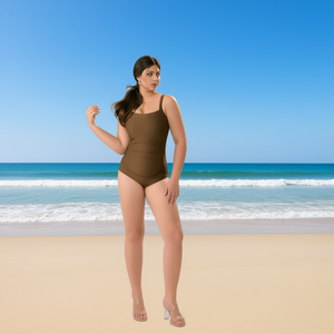 Costume da bagno intero Hdj Plus Size con controllo pancia, scollo quadrato, tinta unita, per la spiaggia BZ77006 - Product Image 3