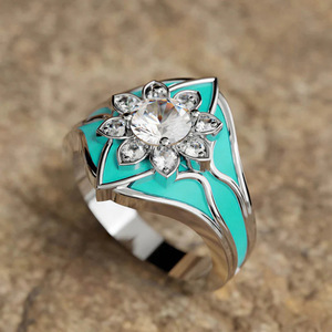 Anello con Girasole in Smalto e Zirconi per Donne, Gioiello Ispirato alla Natura - Product Image 6
