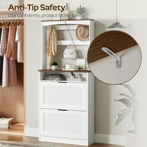 <span class=keywords><strong>Zapatero</strong></span> alto moderno de madera con cajones abatibles, mueble estrecho para <span class=keywords><strong>recibidor</strong></span>, almacenamiento de zapatos para entrada, perchero para pasillo - Product Image 4