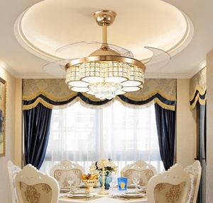Moderne <span class=keywords><strong>LED</strong></span> Luxus Gold Zeitgenössische Klapp kaufen kronleuchter Kristall Decke Fans Mit Lichter Fernbedienung - Product Image 2