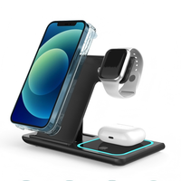 Station de charge sans fil pliable 3 en 1 pour ordinateur de bureau, chargeur sans fil rapide, adaptateur de station d'accueil de voyage et lumière pour iPhone, iWatch et écouteurs
