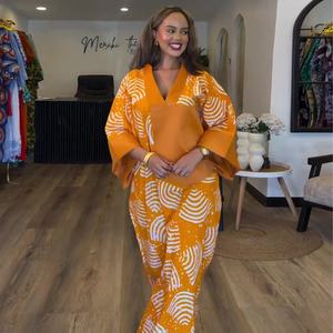 <span class=keywords><strong>Vestido</strong></span> largo informal holgado con cuello en V y <span class=keywords><strong>manga</strong></span> murciélago, estampado antiestático, para mujer, estilo europeo-americano, otoño - Product Image 2