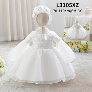 Robes de baptême pour bébé fille, nouvelle collection Meiqiai, dentelle blanche, manches longues, avec chapeau L3105xz - Product Image 6