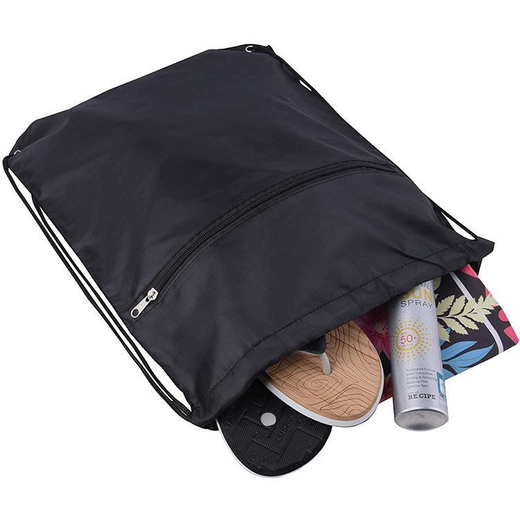 Factory custom logo sports backpack 210D polyester drawstring bag with zipper