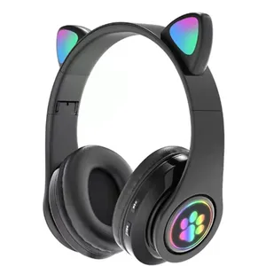 B39 headset game Stereo anak-anak, headphone nirkabel telinga kucing dengan lampu kilat LED, headset game gigi biru untuk anak perempuan