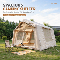 Tente de camping gonflable robuste en PVC avec colonnes d'air, toile Oxford 420D, couleur sable chaud, porte en U, double hublot, installation rapide
