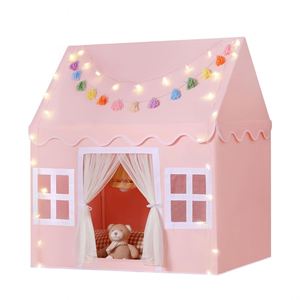 Tente de jeu rose pour filles avec tapis, guirlande à pompons et lumières étoiles, jouets pour enfants en bas âge - Product Image 1
