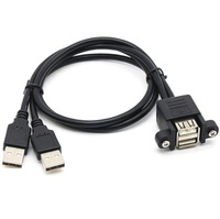 Cable de Extensión USB 2.0 de Doble Puerto, Macho a Hembra, con Fijación por Tornillo para Montaje en Panel, 50cm, 30cm, 100cm