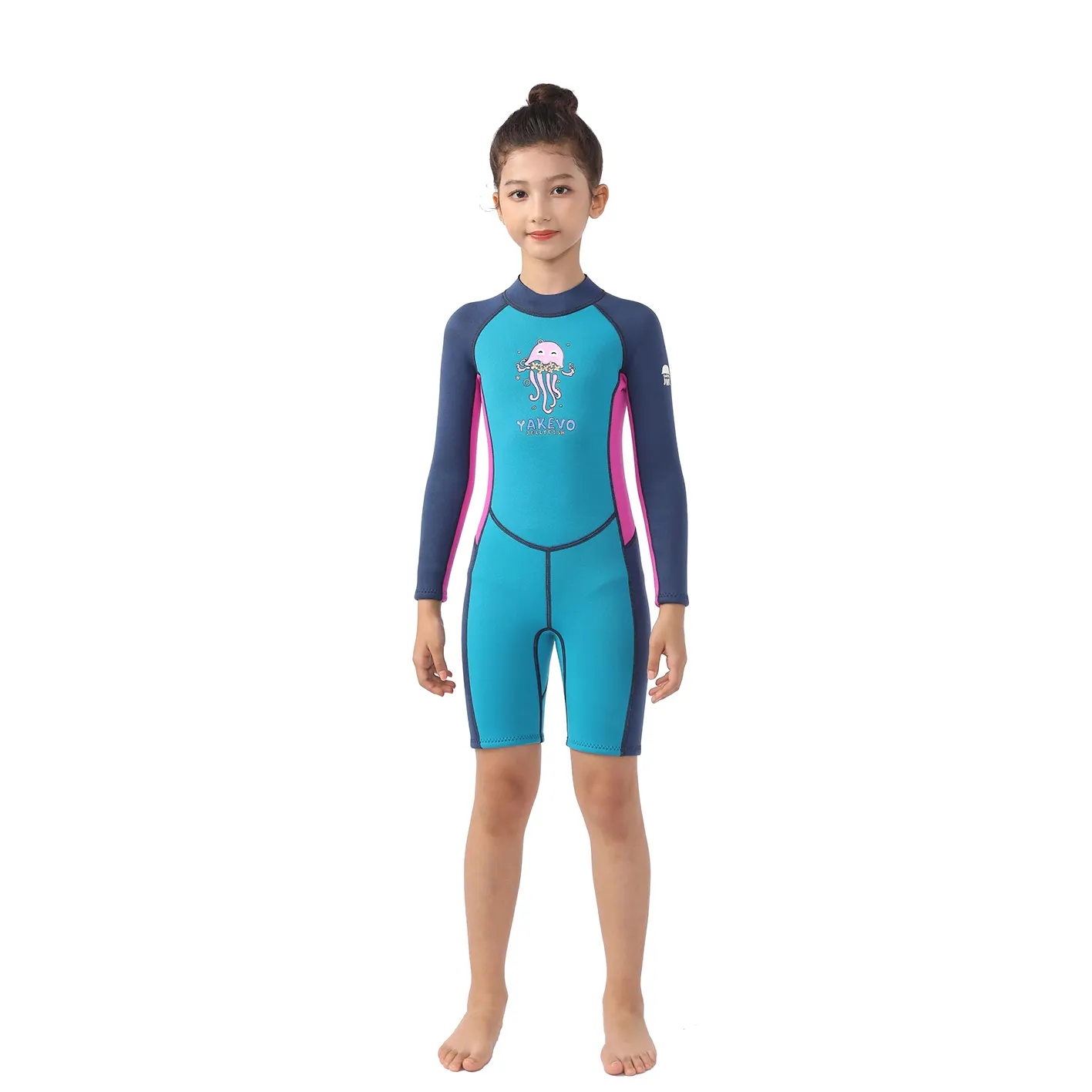 Siyam kız uzun kollu 2.5MM neopren dalgıç kıyafeti çocuklar için güneş koruyucu denizanası Wetsuit ile dört mevsim sıcak mayo