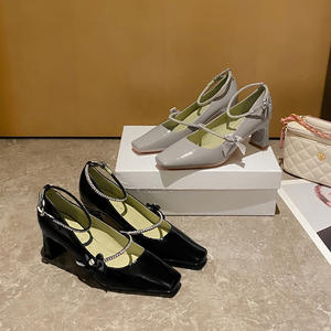 Zapatos Mary Jane Estilo Francés con Tira de Diamantes en Forma de Gota de Agua, Tacón de Aguja, Punta con Lazo, Sandalias de Tacón de Verano en Cuero Genuino - Product Image 1