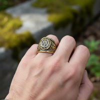 Entwerfen Sie Ihren Eigenen Klassischen Edelstahl Vergoldeten Armee-Karriere-Ring, Unisex, von Drittanbietern Zertifiziert, für Büro/Karriere-Veteranen
