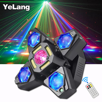 Mini projecteur laser stroboscopique 3-en-1, éclairage de scène DJ LED 60W, lumière disco boule magique RGBW, tête mobile dynamique à quatre bras