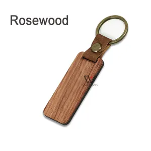 Keychain Koa Walnut Wood Leather Keychain Custom Made Wooden-keyring With Luxury Leather Wooden Promotional Brank Keychains For Gifts