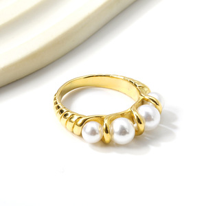 Pearl <b>Ring</b> Gold Plated AA Grade Pearls Geometric Design Everyday Wear - Product Image 2