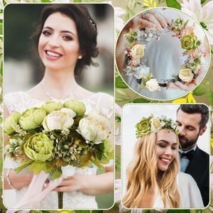 <b>Artificial</b> Silk Peony <b>Flower</b> Arrangement Vintage Green White <b>Artificial</b> <b>Hydrangea</b> Stems for Wedding Home Centerpiece Table Decor - Product Image 3