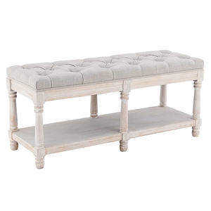 TOSEE Banc de rangement et étagère à chaussures blanc vintage Cadre en bois massif exquis avec coussin de siège en tissu pelucheux - Product Image 1