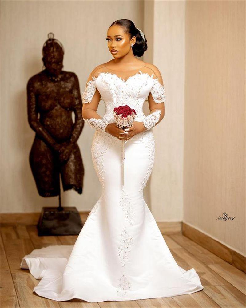 plus size mermaid wedding dress with bling Mermaid Swarovski Plus Size Wedding Gown S / White / Lace