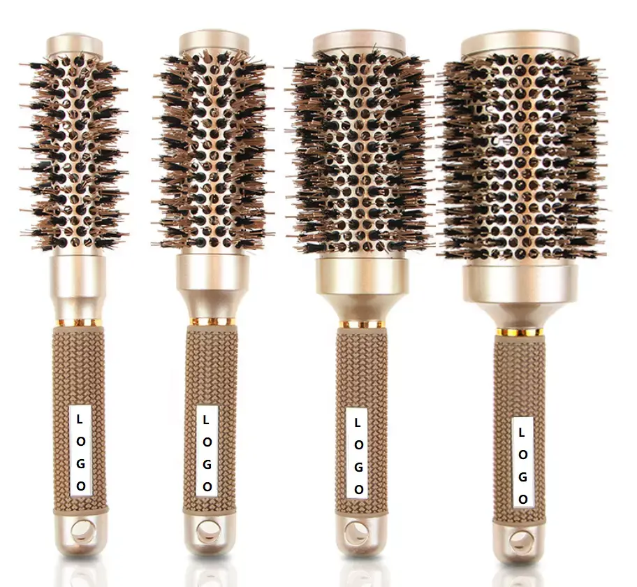 Factory Price Wholesale Private Label Nylon Boar Bristle Golden Ceramic Round Styling Hair Brush