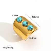 Bague Turquoise Femme en Gros, Orné de Cabochon Doré, Réglable, 6 Styles, Sertissage Festonné, Bijoux en Acier Inoxydable