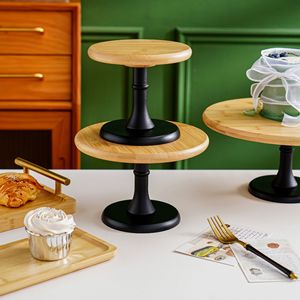 Bamboo Dessert Stand Tiered With Handle For Home Tea Party Serving Trays Multifunctional Decorative Wooden Pattern - Product Image 4