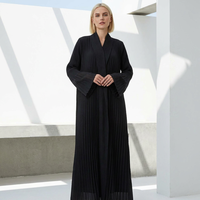 Nouvelle Abaya Plissée Miyake 2026 Noire à Col Ouvert Long Manteau Femme Élégant Résistant aux Hautes Températures