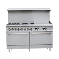 Cuisinière à gaz commerciale multi-configurations Meilern en acier inoxydable avec plaque de cuisson combinée et four à trois brûleurs, dotée d'un contrôle de zone double, gaz naturel