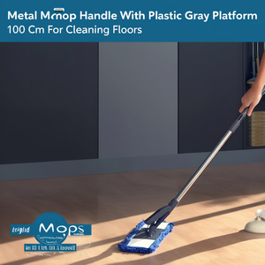 Manico per scopa in metallo con piattaforma in plastica grigia da 100 cm per la pulizia dei pavimenti - Product Image 3