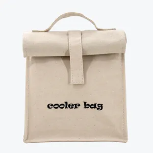 Custom Foil Lined Biodegradable Waterproof Washable Insulated Cotton Canvas Thermal Cooler Lunch Bag