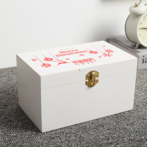Caja de Almacenamiento Navideña Rectangular de Madera Blanca con Diseño Rojo para Empaque de Regalos Navideños - Product Image 1