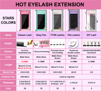 Vente en gros de cils en cachemire brun Cils Extensions de cils en velours Cils Classic Mixed 8-15mm Volume Plateaux d'extension de cils