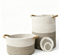 Lot de 2 paniers de rangement en corde de coton bicolore, panier organisateur tissé à la main avec poignées, panier polyvalent pour la chambre d'enfant et l'entrée