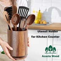 Support à ustensiles de cuisine autoportant en bois d'acacia segmenté, non pliable, avec organisateur de comptoir rotatif à 360°, grande capacité de 72 pouces