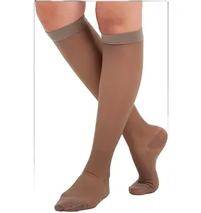 OEM Factory Price Women's Knee Hi Medium Support Beige Sheer Compression Socks 15-20 mmHg For Nurse Daily Wear