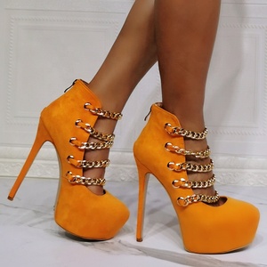 2022 Shallow Upper Gold Chain Hollow-out Round Toe Platform <b>Boots</b> Ankle High Heel Shoes Back Zipper Sexy - Product Image 3