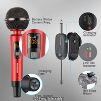 Microphone sans fil UHF dynamique rechargeable, portatif, sans fil, à suppression de bruit, portée de 50 m, en alliage d'aluminium, pour enregistrement en studio