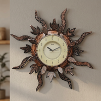 Jam Dinding Model Matahari Kayu Mangga Buatan Tangan, Hiasan Dekoratif untuk Ruang Tamu, Kantor Rumah, dan Dekorasi Dinding Interior