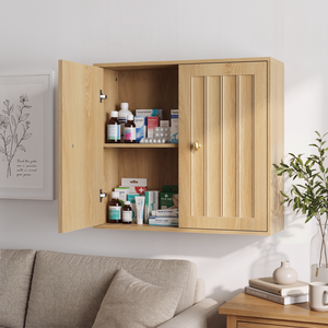 Armoire de salle de bain murale à double porte, design rainuré vertical, armoire de rangement pour médicaments et articles de toilette - Product Image 3