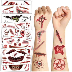 10CS/sac réaliste effrayant faux cicatrice tatouage autocollants en gros transfert d'eau longue durée tatouage Semi Permanent Tatuage - Product Image 1