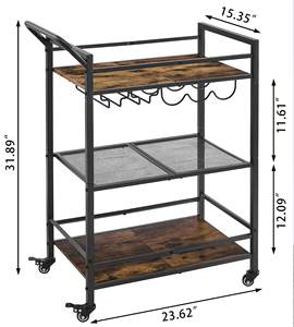 Jh-mech troli meja makan, gaya industri dapur Rolling minuman troli baja karbon bergerak - Product Image 3