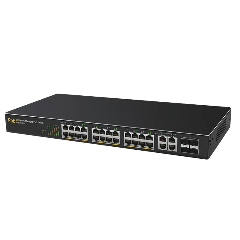 Web yönetilen OEM CCTV sistemi 10/100Mbps 24 port POE combo 4 gigabit uplink 4 port SFP 300W ethernet POE anahtarı