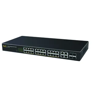 Web Managed Sistem CCTV OEM, Sakelar POE Ethernet 10/100Mbps 24 Port POE Kombo 4 Gigabit Uplink 4 Port SFP 300W