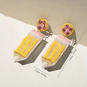 Beaded Teach Statement Earrings Seed Pencil Dangle Drop Earrings For Teacher Appreciation Gifts Back To School Jewelry