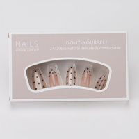 Faux ongles à presser rose nude à pois, faux ongles en amande à bout français pour femme, usage quotidien